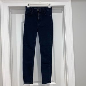 Zara high waisted ankle length dark blue skinny jeans